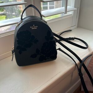 Black Kate Spade Cameron Street Flock Roses Backpack